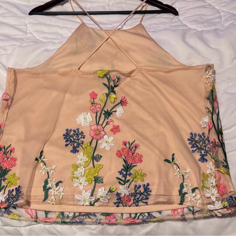 Floral Embroidered Beige Women's Top